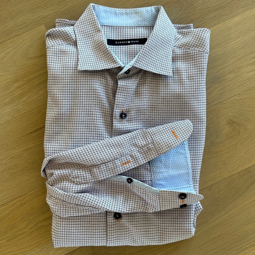 Hammer Made Mens' Dress Shirt 41/16 - blue, orange, white